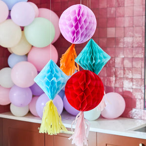 Bright Banquet Tassel Honeycomb Decorations - Pack of 4