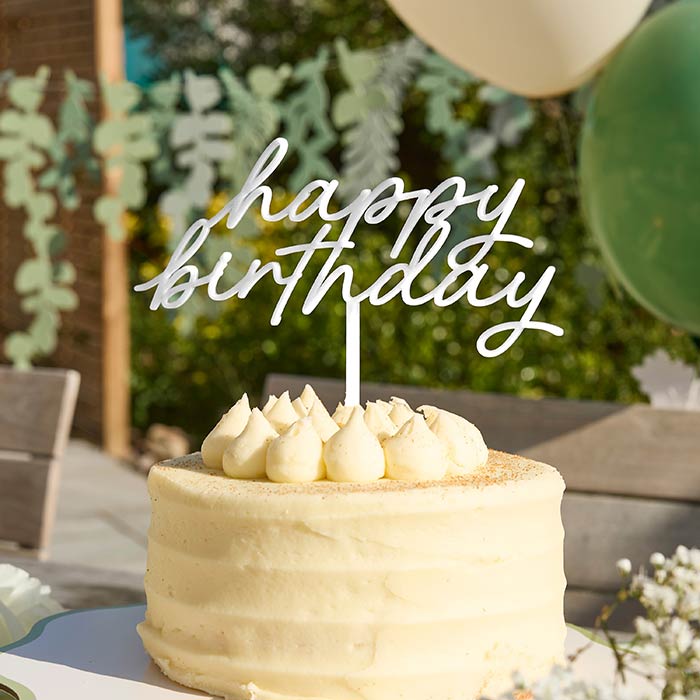 Cream Acrylic Happy Birthday Cake Topper | Party Save Smile