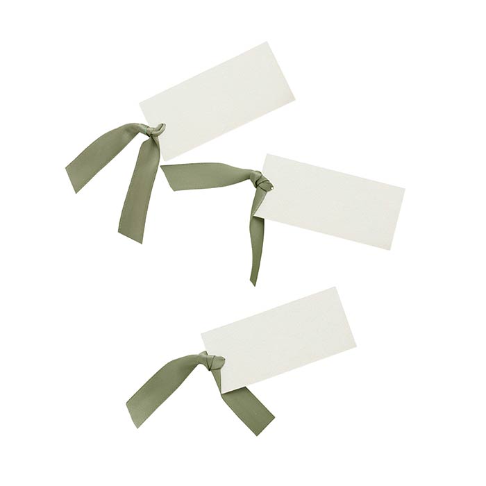 Botanical Place Card With Green Satin Knot - Pack of 8