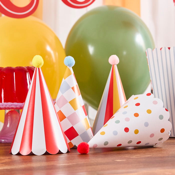 Circus Party Hats with Pom Poms - Pack of 8 | Party Save Smile