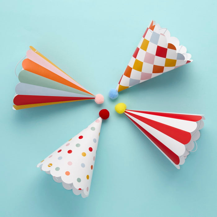 Circus Party Hats with Pom Poms - Pack of 8