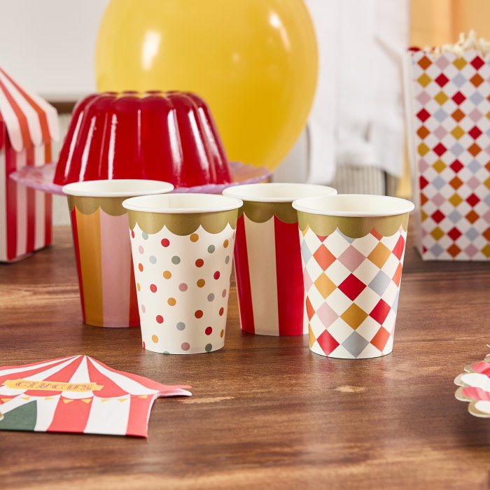 Circus Paper Cups: Red & White - Pack of 8 | Party Save Smile