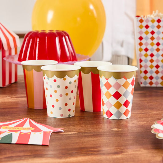 Circus Paper Cups: Red & White - Pack of 8 | Party Save Smile