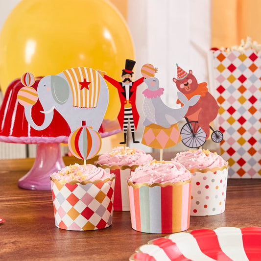 Circus Food Picks & Food Cup Set - Pack of 12 | Party Save Smile
