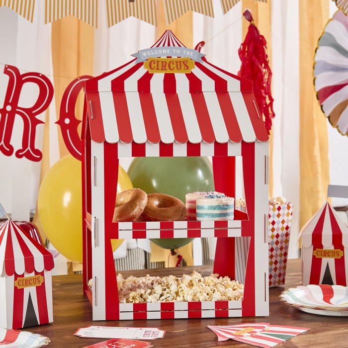 Red & White Circus Food Stand: Perfect Table Decoration | Party Save Smile