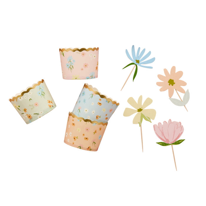 Floral Tea Party Food Picks & Food Cups Set - Pack of 12