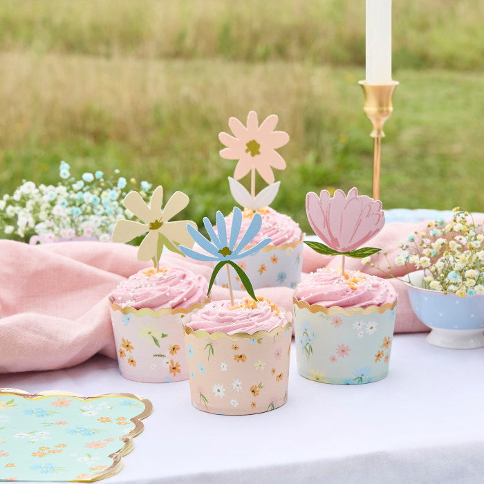 Floral Tea Party Food Picks & Food Cups Set - Pack of 12 | Party Save Smile
