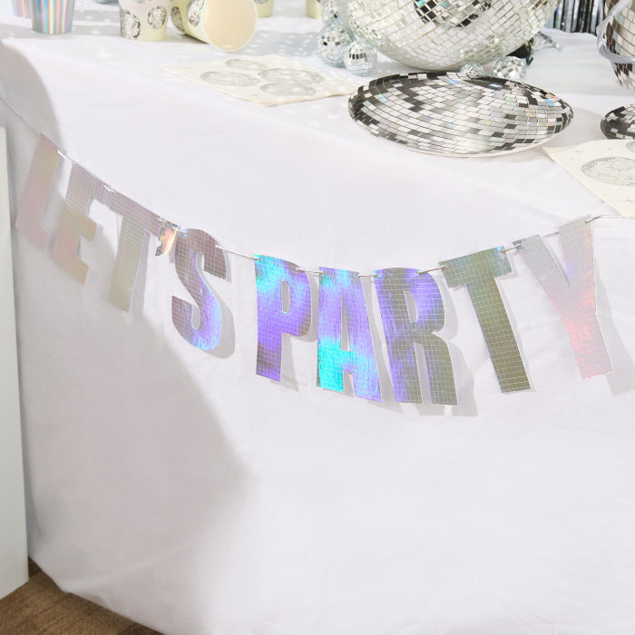 Iridescent 'Let's Party' Disco Party Banner 2 metres