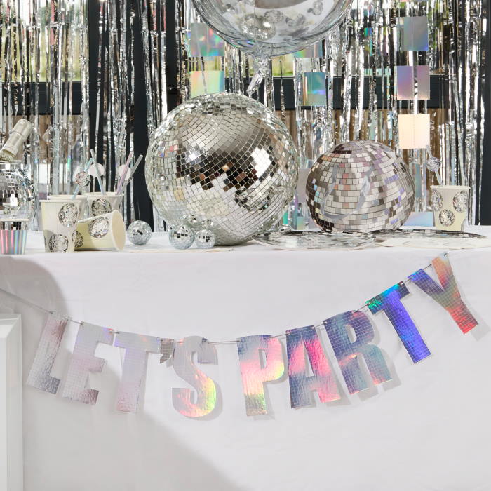 Iridescent 'Let's Party' Disco Party Banner 2 metres | Party Save Smile