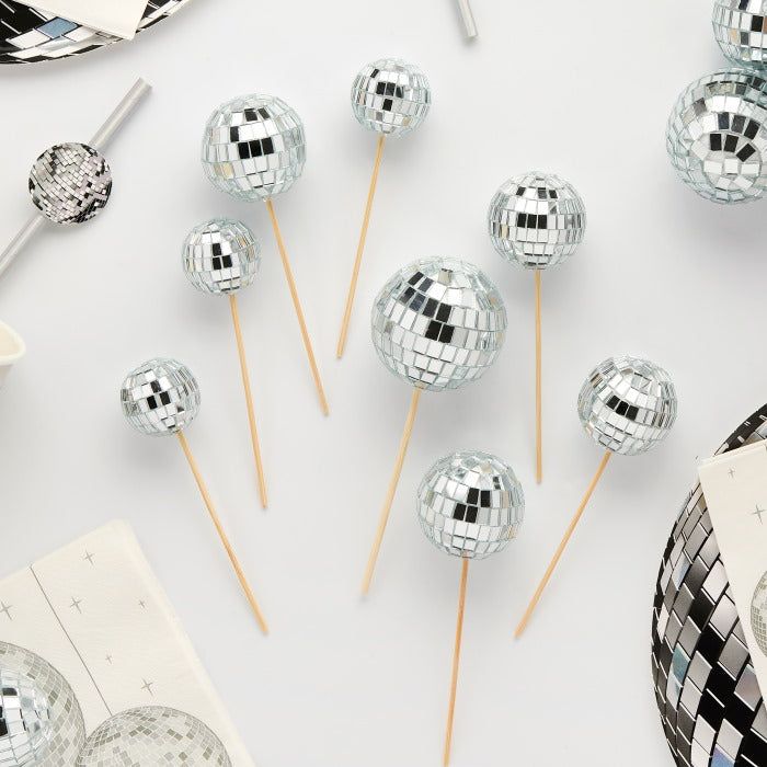 Disco Ball Food Pick Decorations - Pack of 8