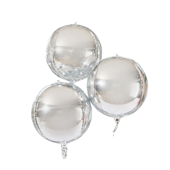 Silver Orb 15 Inch Foil Balloons - Pack of 3