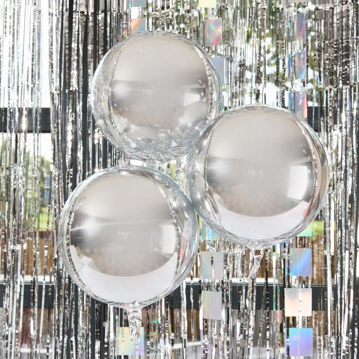 Silver Orb 15 Inch Foil Balloons - Pack of 3 | Party Save Smile