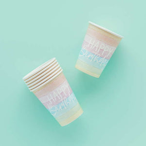 Pastel Rainbow Party Cups Happy Birthday 8 Pack