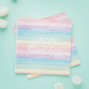 Pastel Rainbow Napkins ’Happy Birthday’ 16 Pack