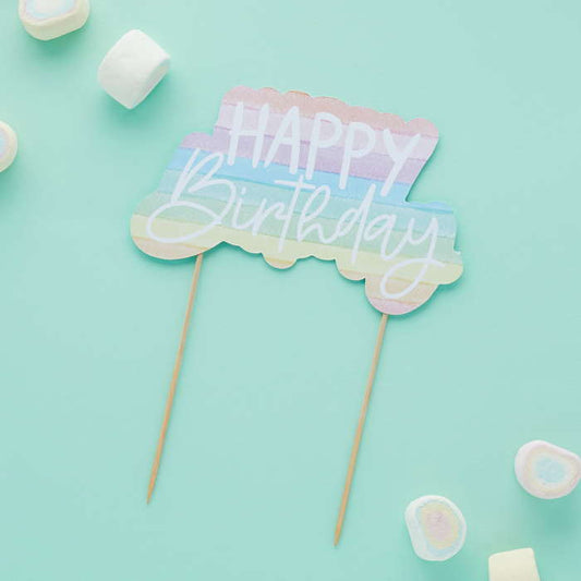 Pastel Rainbow Cake Topper â€™Happy Birthdayâ€™