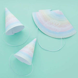 Pastel Rainbow Party Hats Happy Birthday 10 Pack