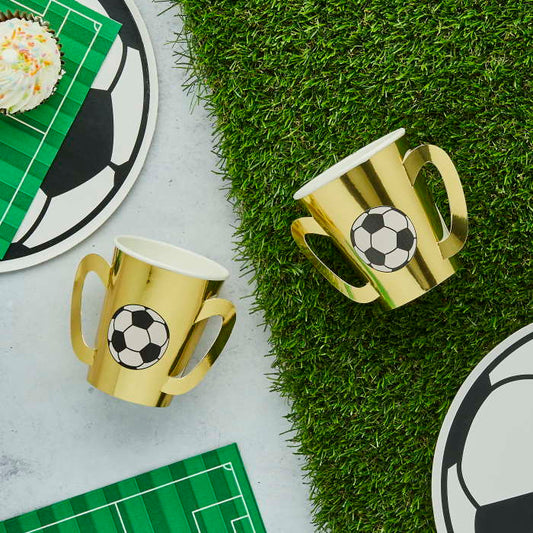 Gold Football Trophy Paper Cups 8 Pack