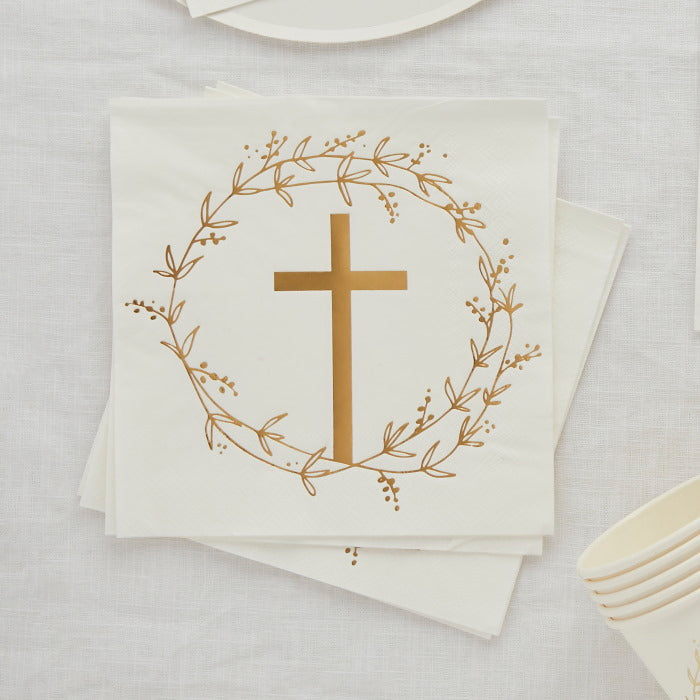 Gold Religious Cross Tableware Party Pack