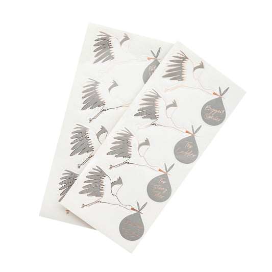 Stork Baby Shower Guest Name Stickers Pack of 8 | Party Save Smile
