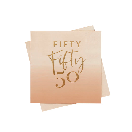 Gold and Nude Blush 50th Birthday Paper Napkins Pack of 16