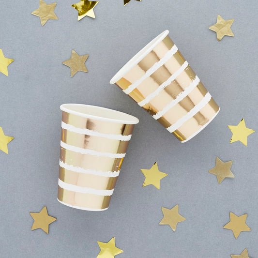 Gold Striped Paper Cups Pack of 8