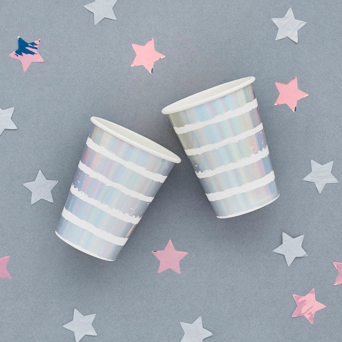Iridescent Striped Paper Cups Pack of 10 | Party Save Smile