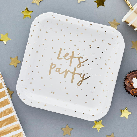 Gold Lets Party Paper Plates Pack of 8