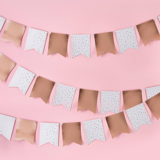 Rose Gold Paper Flag Bunting 10 metres | Party Save Smile