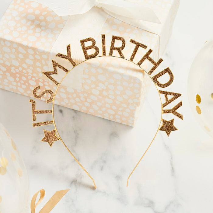 Gold 'Happy Birthday' Glitter Metal Headband | Party Save Smile