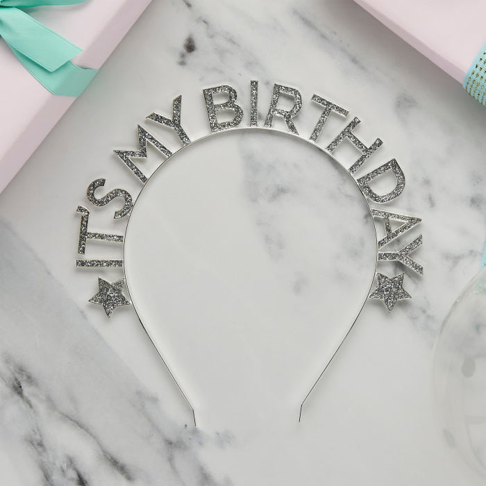 Silver Happy Birthday Glitter Metal Headband | Party Save Smile