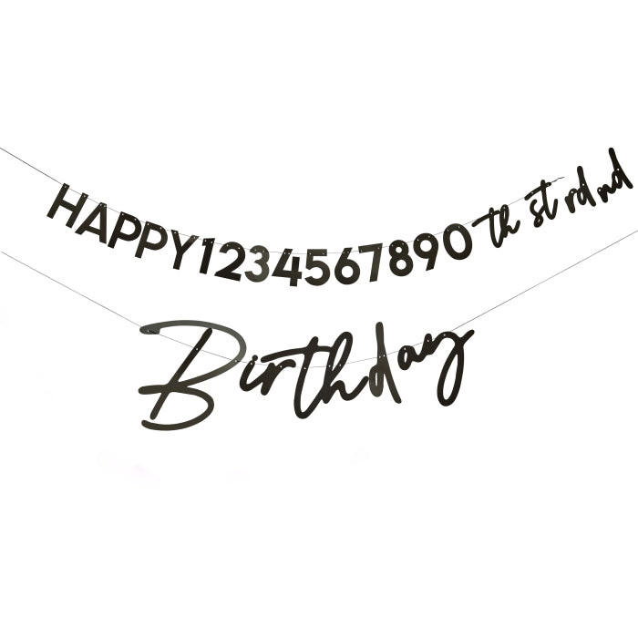 Black Happy Birthday Customisable Card Banner 2 metres