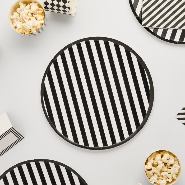 Black and White Striped Paper Party Plates - Pack of 8 | Party Save Smile