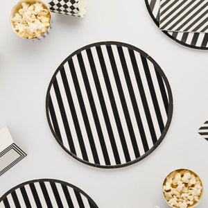 Black and White Striped Paper Party Plates - Pack of 8
