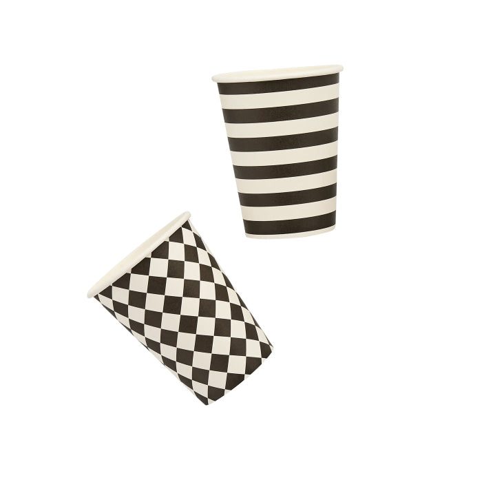 Black and White Paper Party Cups - Pack of 8