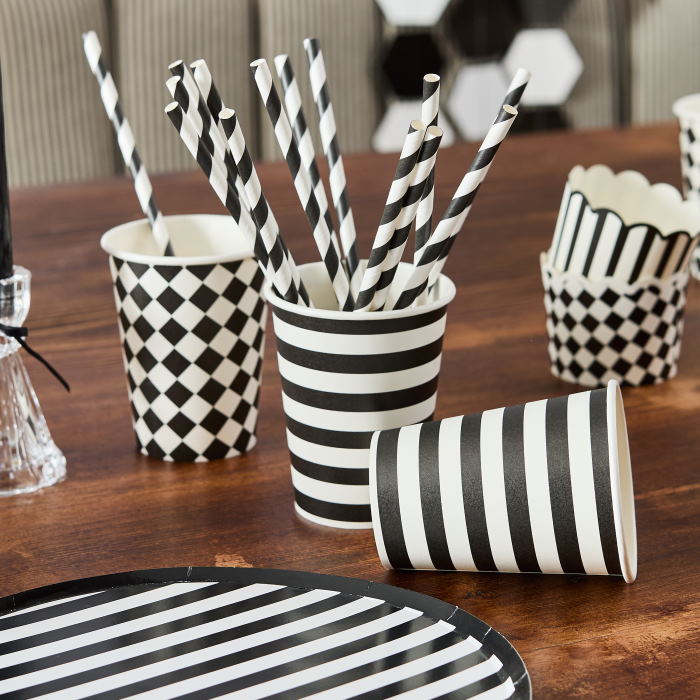 Black and White Paper Party Cups - Pack of 8