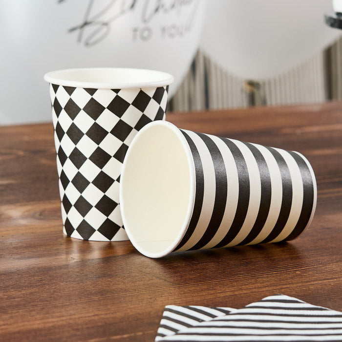 Black and White Paper Party Cups - Pack of 8