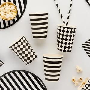 Black and White Paper Party Cups - Pack of 8