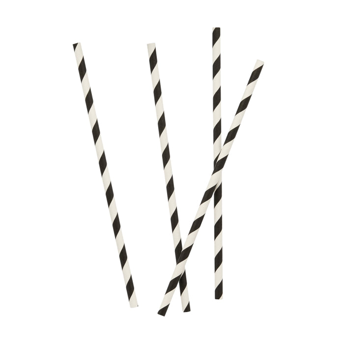 Black and White Striped Paper Straws - Pack of 16