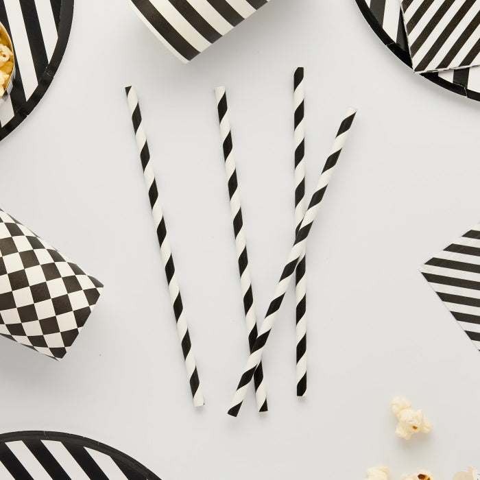 Black and White Striped Paper Straws - Pack of 16 | Party Save Smile