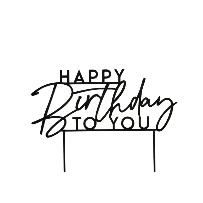 Black Happy Birthday To You Acrylic Cake Topper 15cm