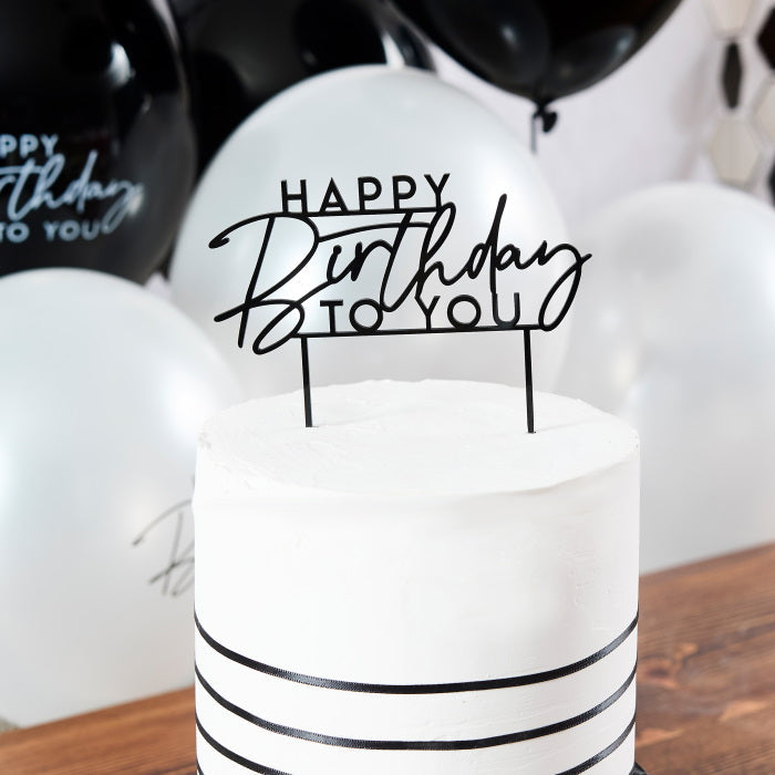 Black Happy Birthday To You Acrylic Cake Topper 15cm