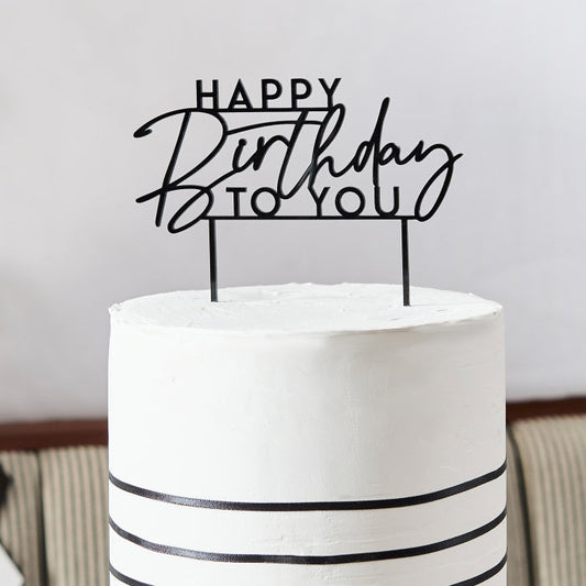 Black Happy Birthday To You Acrylic Cake Topper 15cm | Party Save Smile
