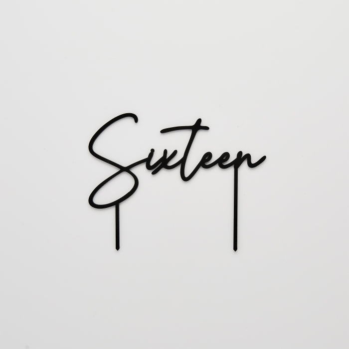 Black 'Sixteen' Acrylic Cake Topper 18cm