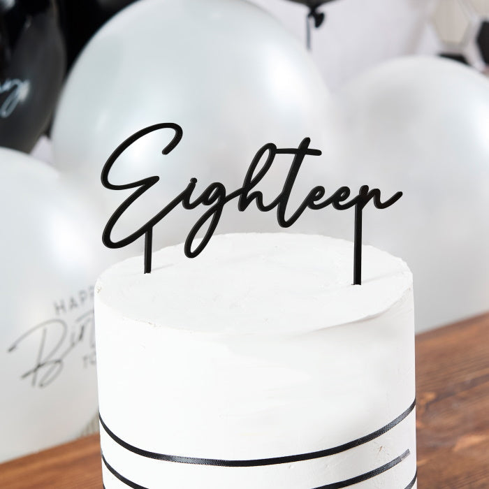 Black 'Eighteen' Acrylic Cake Topper 18cm | Party Save Smile