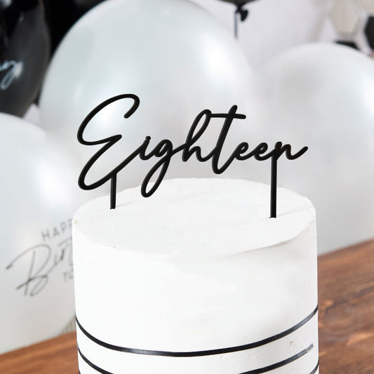 Black 'Eighteen' Acrylic Cake Topper 18cm | Party Save Smile