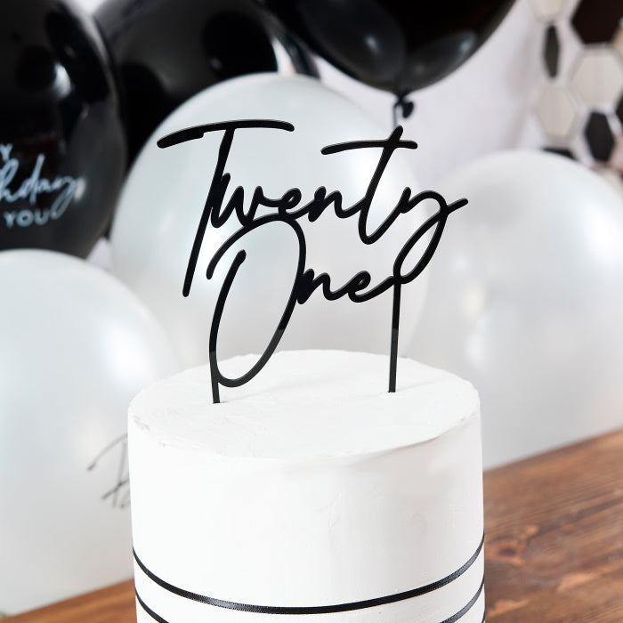 Black 'Twenty One' Acrylic Cake Topper 18cm | Party Save Smile