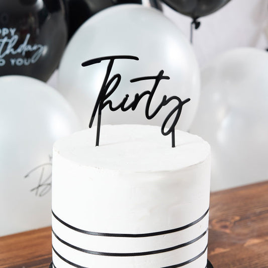 Black Thirty Acrylic Cake Topper 13cm | Party Save Smile
