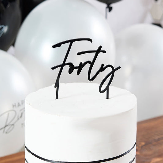 Black 'Forty' Acrylic Cake Topper 13cm | Party Save Smile