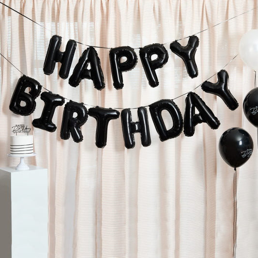 Black Happy Birthday Foil Balloon Garland | Party Save Smile