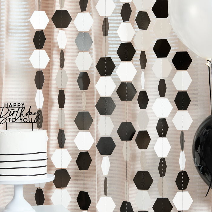 Black and White Hexagon Card Backdrop 20 metres | Party Save Smile
